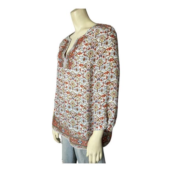 Boho Hippie Retro Shirt Blouse Top Artisan NY M Medium MCM Print indie Tunic - Picture 4 of 8